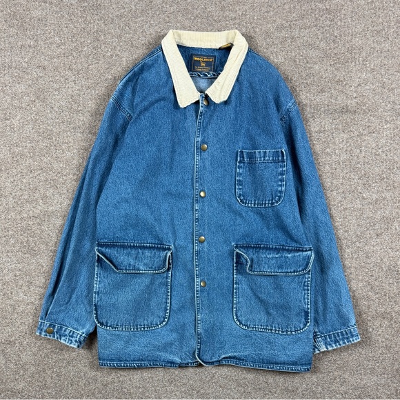 Woolrich Other - Woolrich Blue Denim Chore Barn Field Jacket Mens XL Snap Closure Corduroy Collar